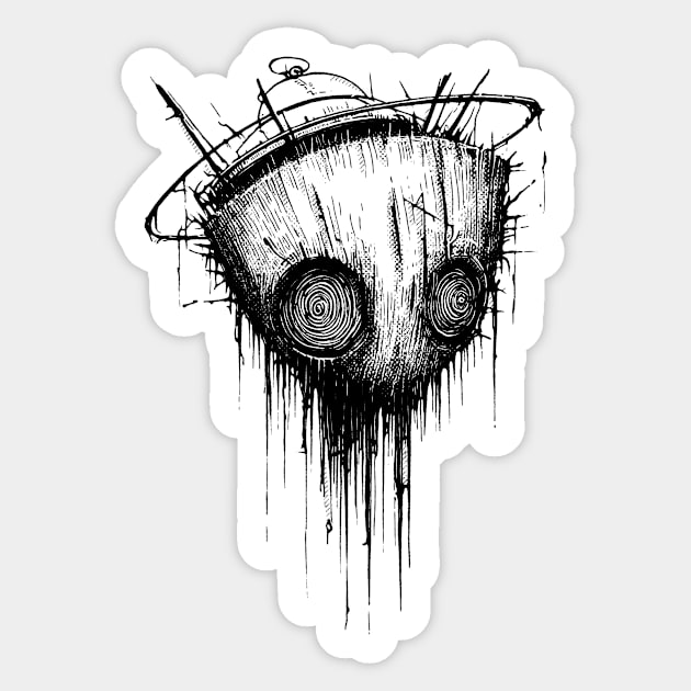 Flying Bowl Head Sticker by Blindsight Visions Art